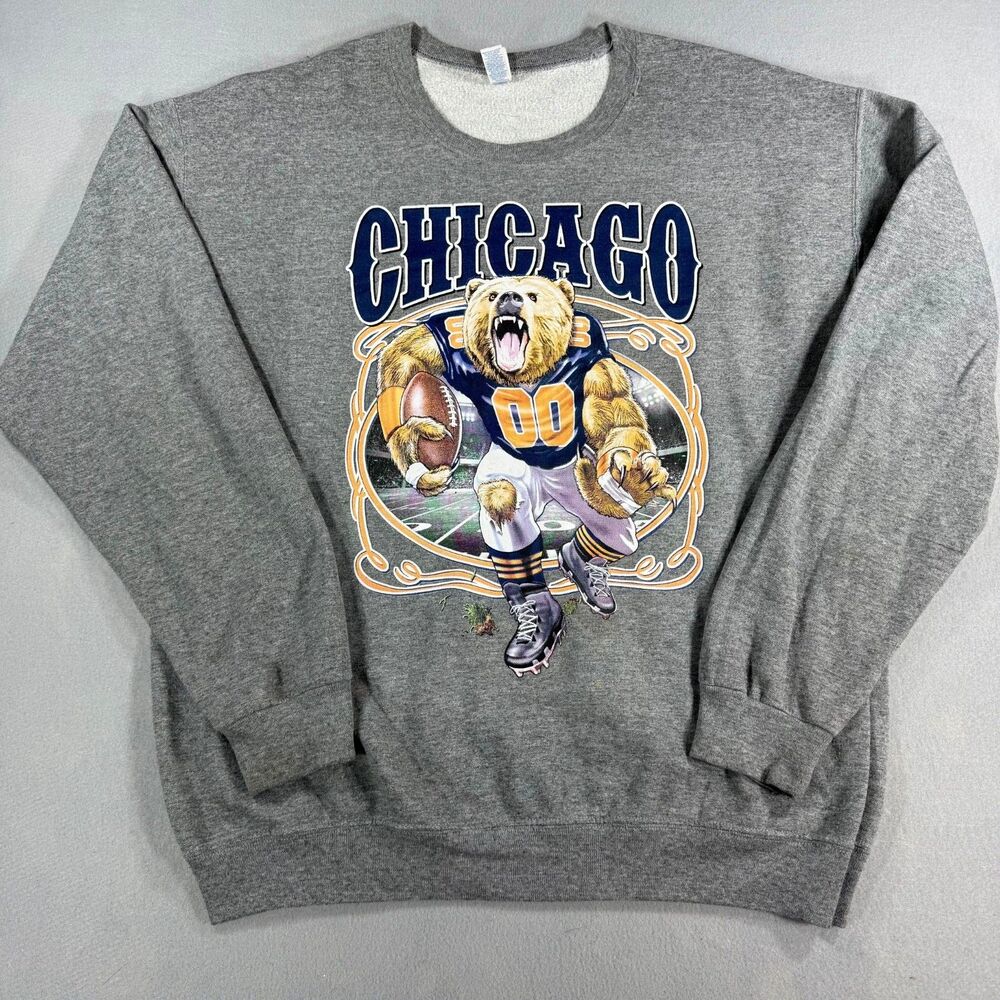 Chicago Bears Sweatshirt Mens Large Gray Crewneck Jerzees NFL Football
